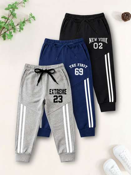 YK X Trampoline Boys
                    Pack of 3 Regular Fit Brand Logo Training Joggers