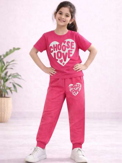 YK X Trampoline Girls
                    Heart Printed T-Shirt & Track Pant Set
