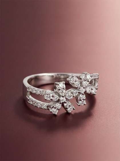 MAEJOY Floral Lab
                        grown diamond 92.5 Sterling Silver 18KT Rhodium
                        plated ring