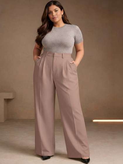CURVE BY KOTTY
                          Women High-Rise Pleated Trousers
