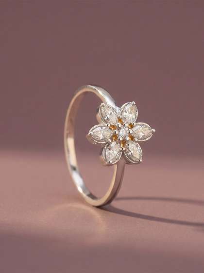 MAEJOY Floral Lab
                        grown diamond 92.5 Sterling Silver 18KT Rhodium
                        plated ring