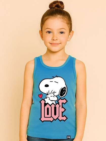 YK X Minute Mirth Girls
                    Peanuts Printed Sleeveless Cotton Tops