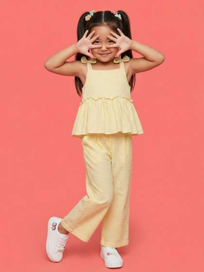 Nauti Nati Girls Checked
                    Bow Detail Pure Cotton Top With Trouser