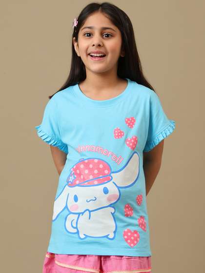 Kids Ville Girls Hello
                    Kitty Printed Cotton Round Neck Relaxed Fit T-Shirt