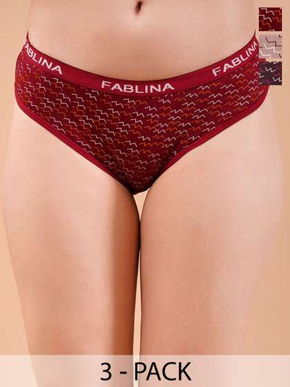 FabLina Women Pack
                        of 3 Printed Mid-Rise Hipster Panty