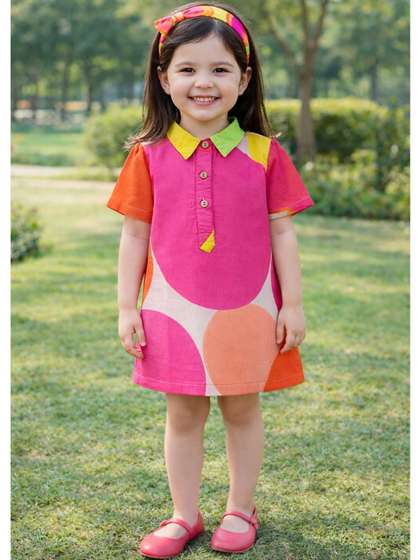 HERE&NOW Girls Print
                    Fit & Flare Pure Cotton Dress