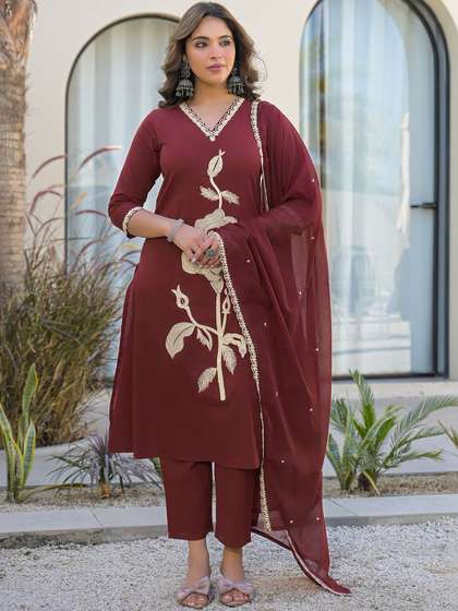 SANISA Women
                          Ethnic Motifs Embroidered Regular Thread Work
                          Kurta with Trousers & With Dupatta