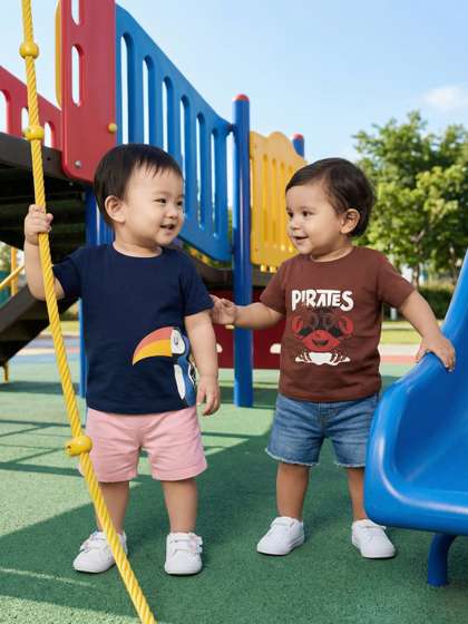 Nauti Nati Baby Boys
                    Pack Of 2 Pure Cotton Graphic T-Shirts