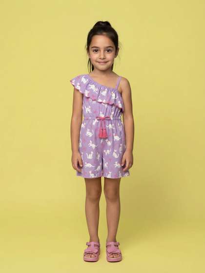 Nauti Nati Girls Printed
                    with Ruffles Jumpsuit