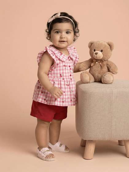 Nauti Nati Girls Gingham
                    Checked Peter Pan Collar Cotton Top With Short