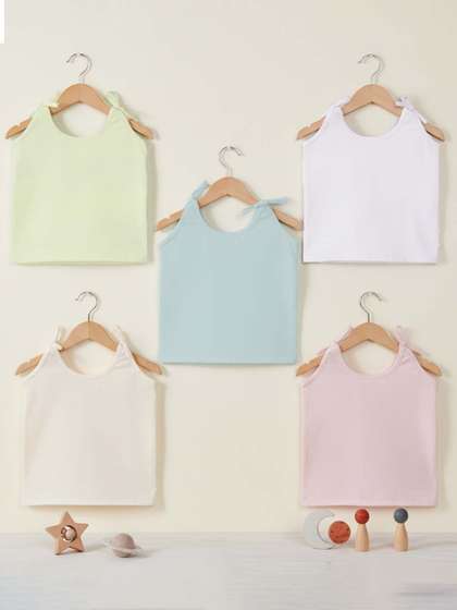 Baby Moo Solid Round
                    Neck Sleeveless Tie Knot Cotton Jhablas 5 Pcs Pink
                    Multicolour