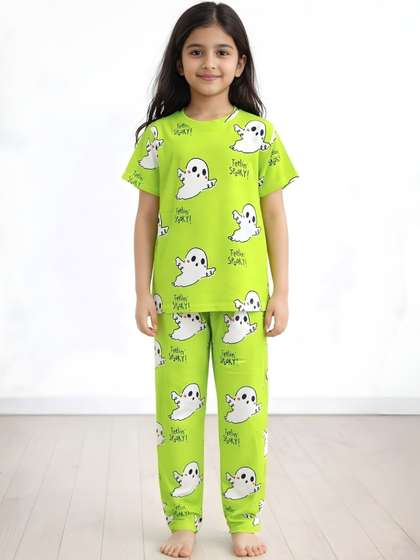 Anthrilo Kids Girls Lime
                    Green Short Sleeve Pure Cotton Night Suit Pyjama
                    Set