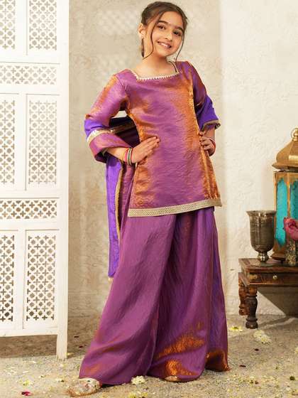 Aj DEZInES Girls Dyed
                    Regular Kurta with Palazzos & With Dupatta