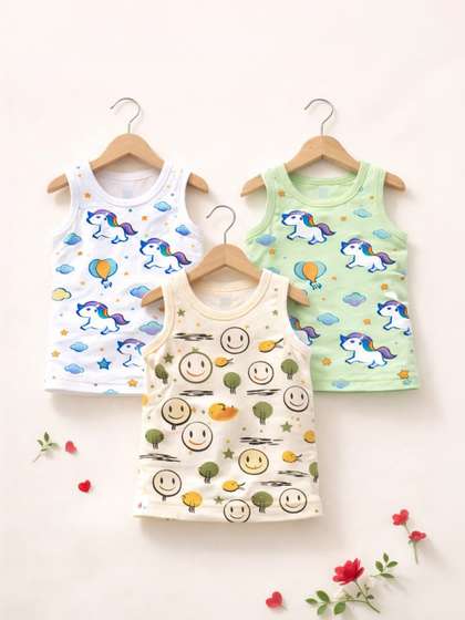 INDIA FASHION FAB Unisex
                    Pack of 3 Printed Cotton Basic