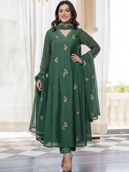 KALINI Women Ethnic
                        Motifs Embroidered Empire Kurta with Trousers
                        & With Dupatta