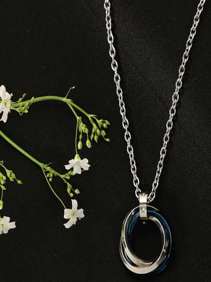 AQUASTREET Men
                    Silver-Plated & Blue CZ Studded Pendant With
                    Chain