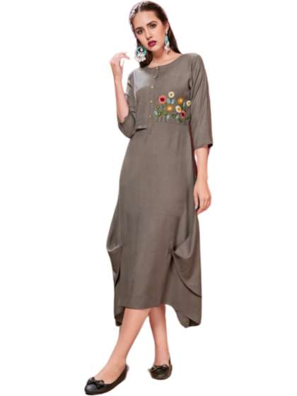 Pahervesh
                          Embroidered Boat Neck Thread Work Pure Cotton
                          Blend Handloom Thread Work Kurti