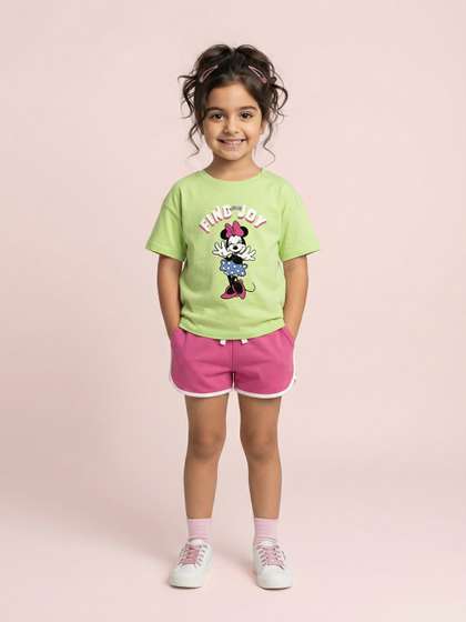 Nauti Nati Girls
                      Minnie Mouse Printed Round Neck Top With Shorts