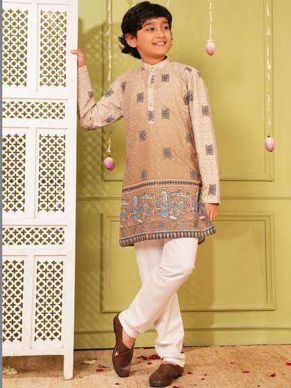 Aj DEZInES Boys Ethnic
                    Motifs Printed Regular Pure Cotton Kurta with
                    Pyjamas