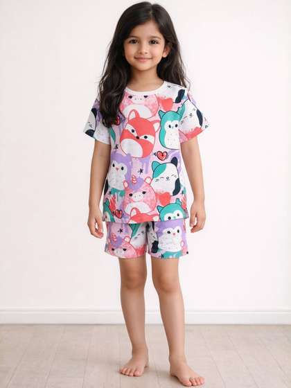 Anthrilo Kids Girls
                    Squishy White Short Sleeve Pure Cotton Sleepwear
                    Night Suit