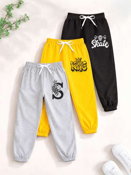 YK X Trampoline Boys
                    Pack of 3 Regular Fit Graphic Print Joggers