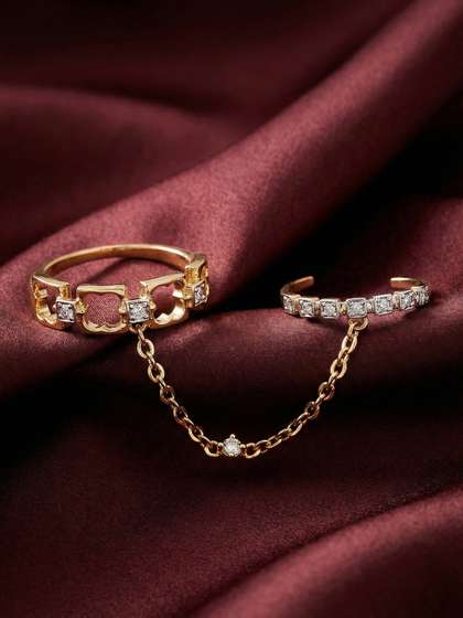 Maejoy Chain Link
                        Lab Grown Diamond 92.5 Sterling Silver 18KT Gold
                        plated Dual Ring