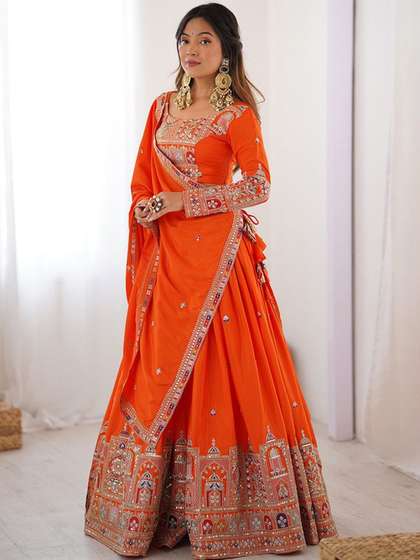 BAESD Embellished
                        Mirror Work Semi-Stitched Lehenga & Blouse
                        With Dupatta
