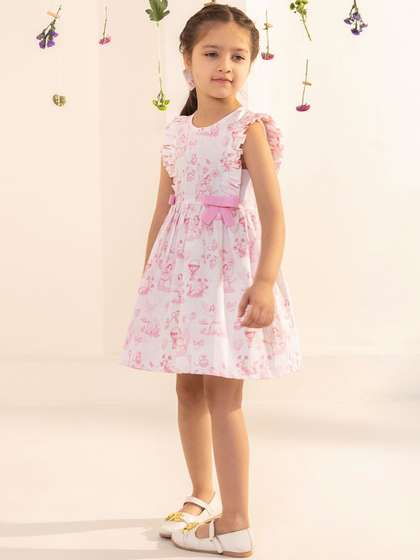 BIBBITY BOBBITY Girls
                    Floral Print Fit & Flare Cotton Dress