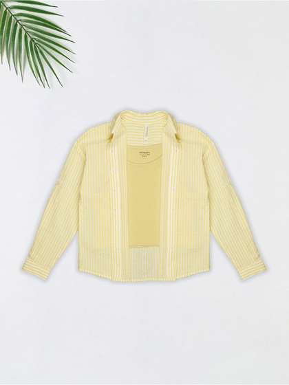 Pantaloons Junior Girls
                    Striped Roll-Up Sleeves Shirt Style Top