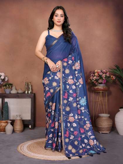 SAMANTHA Floral
                          Pure Linen Saree