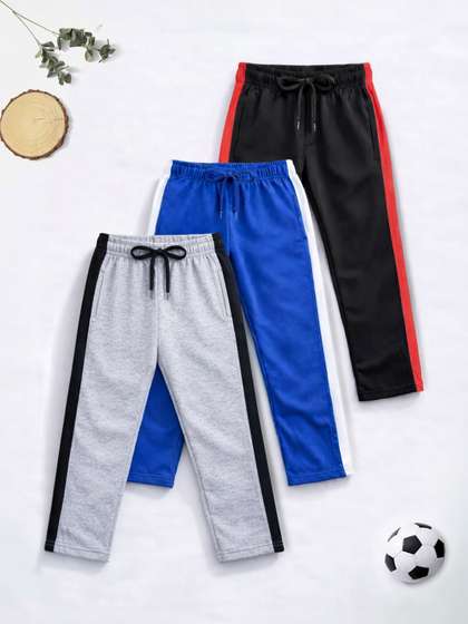 YK X Trampoline Boys
                      Pack of 3 Regular Fit Colourblocked Track Pants