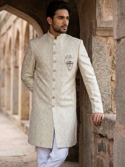 Jompers Embroidered
                        Mandarin Collar Sherwani