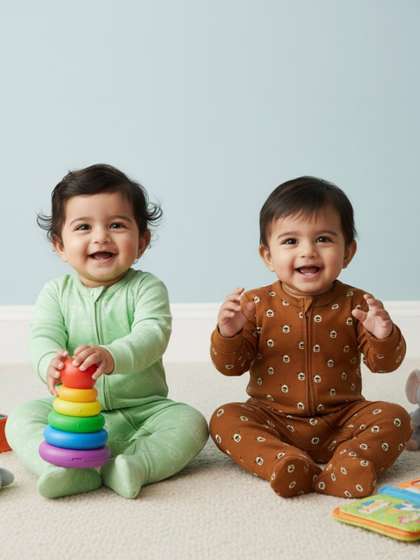The Mom Store Infants
                    Pack Of 2 Printed Pure Cotton Rompers