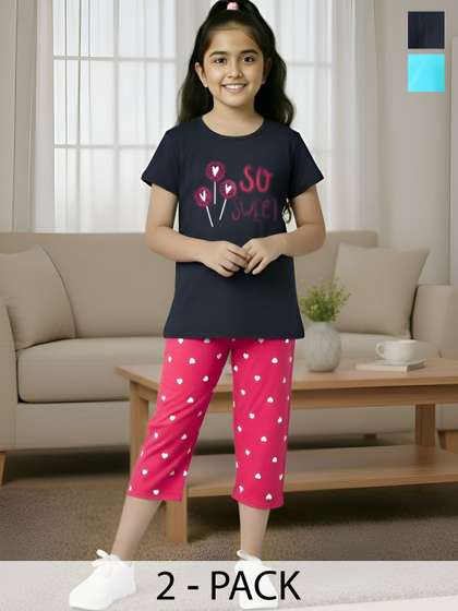 PY PINKYOU Girls Printed
                    T-shirt with Capris