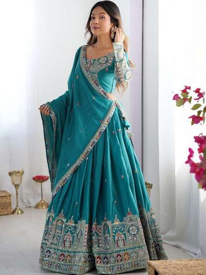 SUPPAR SLEAVE
                        Embellished Mirror Work Ready to Wear Lehenga
                        & Blouse With Dupatta