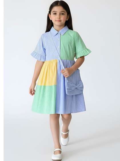 Bella Moda Striped Puff
                    Sleeve Fit & Flare Dress