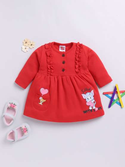 YK X Tinyo Infant Girls
                    Tom & Jerry Printed Ruffled Pure Cotton Fit
                    & Flare Dress