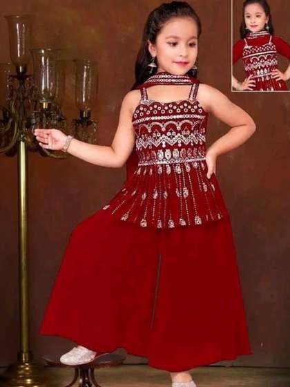 BAESD Girls Ethnic
                      Motifs Embroidered Empire Thread Work Kurti with
                      Palazzos & With Dupatta