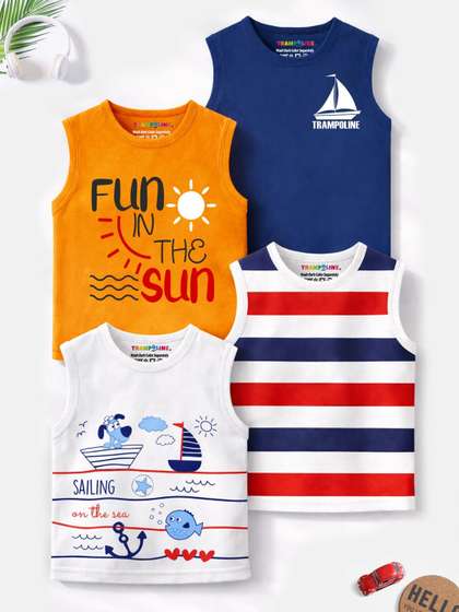 YK X Trampoline Boys
                    Pack of 4 Printed Sleeveless T-Shirt