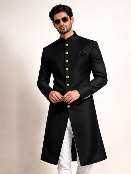 SOURAGYA Pure Cotton
                        Mandarin Collar Sherwani