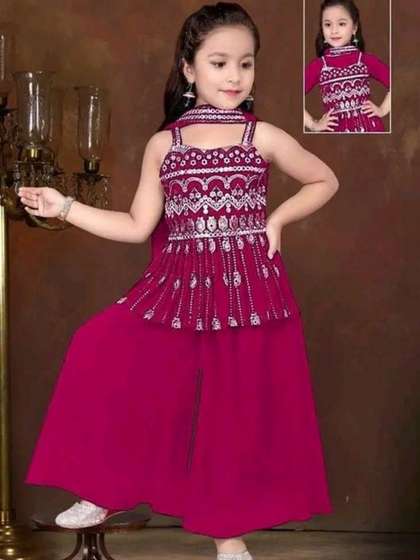 BAESD Kids-Girls Ethnic
                    Motifs Tiered Thread Work Kurti with Palazzos &
                    With Dupatta
