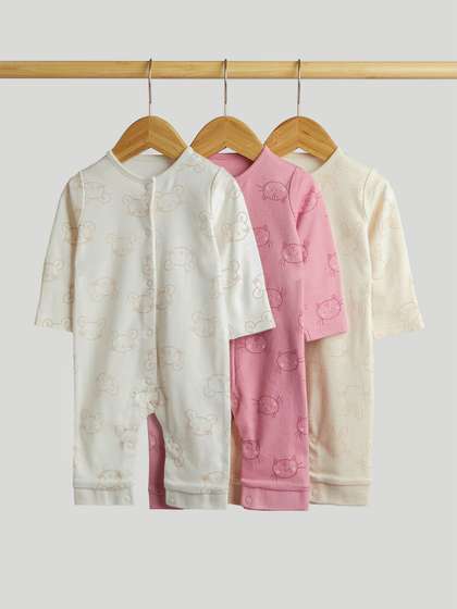 mothercare Girls Pack
                      Of 3 Printed Full Sleeves Rompser