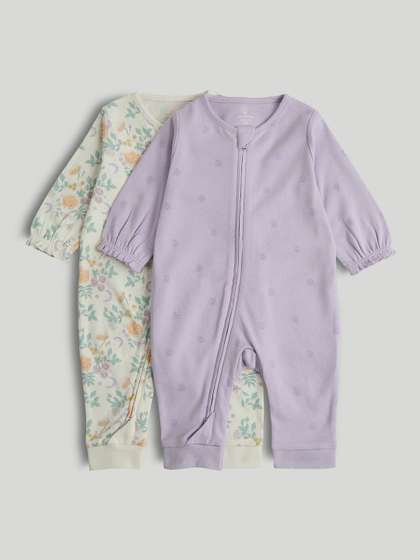 mothercare Girls Pack Of
                    2 Printed Full Sleeves Rompers