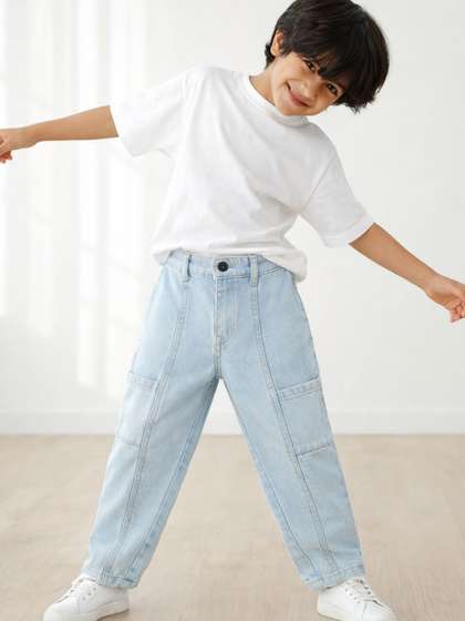 TALES & STORIES Boys
                    Relaxed Fit Mid-Rise Light Fade Cotton Jeans