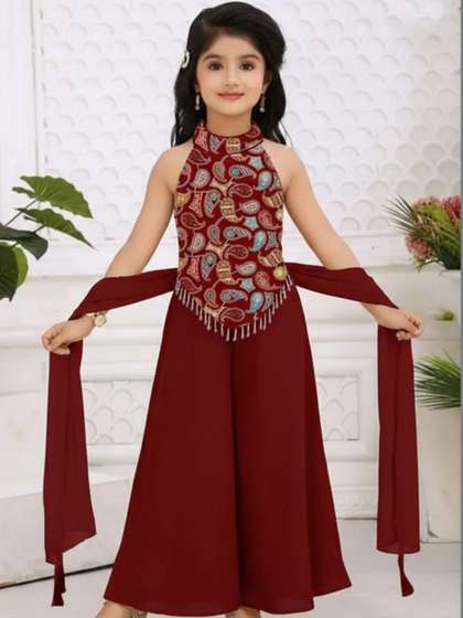 BAESD Girls Ethnic
                    Motifs Printed Regular Thread Work Kurta with
                    Palazzos
