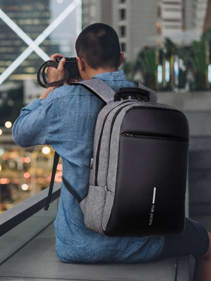 FUR JADEN Unisex
                        Grey & Black Colourblocked Backpack - 20L