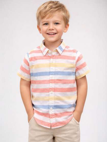 RAVYA TRENDZ Boys
                    Classic Multi Stripes Striped Casual Shirt