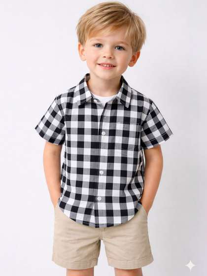 RAVYA TRENDZ Boys
                    Classic Gingham Checks Checked Casual Shirt