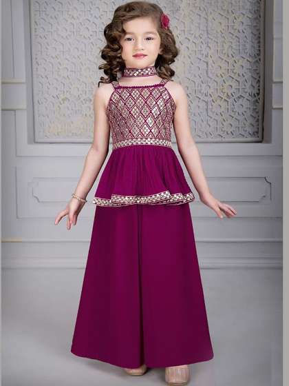 BAESD Girls Ethnic
                    Motifs Embroidered Tiered Thread Work Kurti with
                    Palazzos