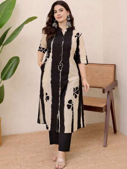 Black Teetar Women
                        Ethnic Motifs Printed Regular Kurta with
                        Trousers